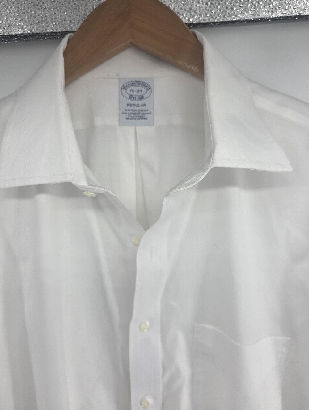 Brooks Brothers Regular Fit Non-Iron Stretch White Dress Shirt 16 34